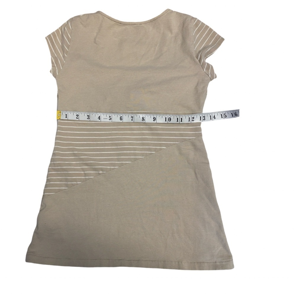 Smart Set Neutral Striped Knot Front Top Soft Beige Boho Fitted Tee Size Small - Picture 9 of 11